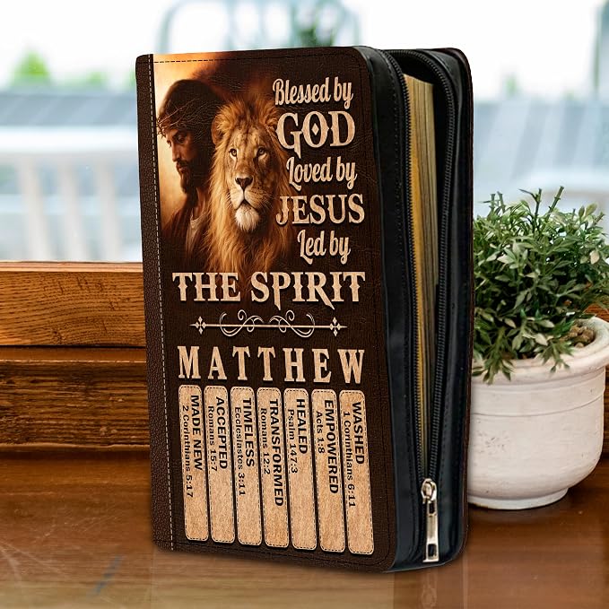 Personalized Man of God Bible Cover, God Says I Am Bible Case PU Leather, Bible Holder Handle Zipper, Faith Scripture with Name Case Bag, Religious Gifts for Church Christians Women Men (03)