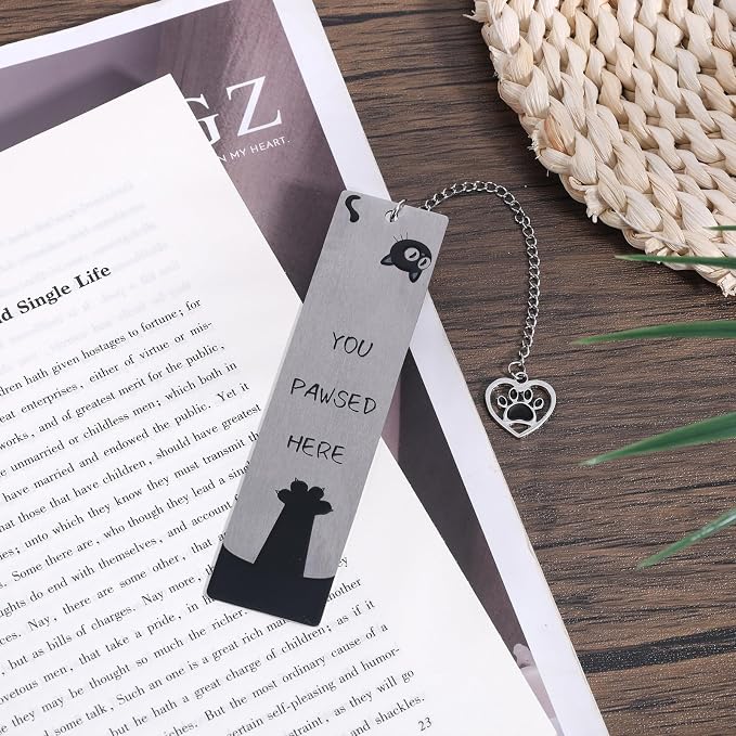 Black Cat Bookmark for Reading Women, Inspirational Funny Cute Metal Book Mark You Pawsed Here Bookish Gifts Reading Marker Accessories for Men Women Book Lovers (Cat Paw)