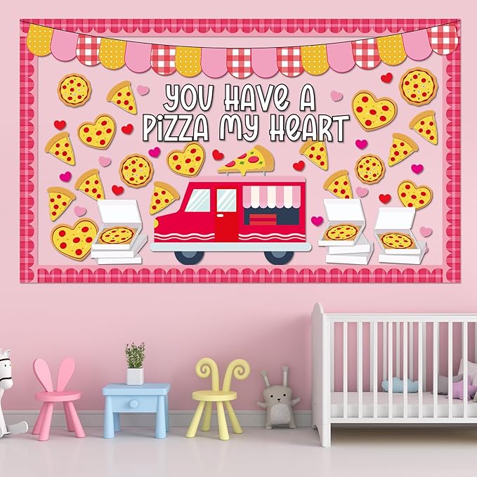 Valentine’s Day Pizza Classroom Bulletin Board Decorations Pizza Truck Heart Cutouts You Have A Pizza My Heart Bulletin Board Set Valentines Day Decor for Home School Office Pizza Party Supply