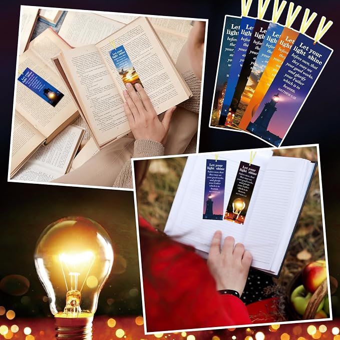 Dispowreath 60 Pcs Let Your Light Shine Religious Christian Bookmarks Church Bookmarks Gift for Teens Men Women Church Home Party Favors
