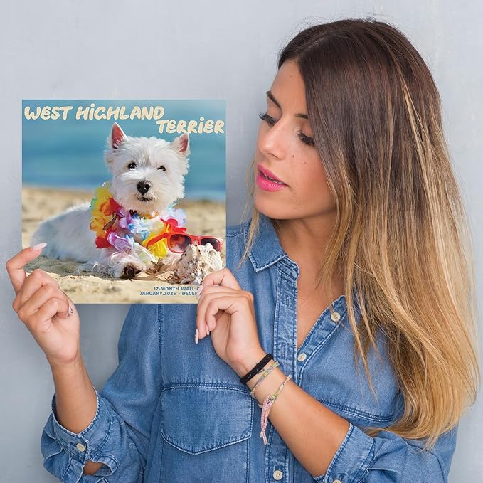 2026 Wall Calendar,West highland terrier Wall Calendar, 12" x 24" Open,Family Planner Calendar Organizer with West highland terrier Images, for Dogs Lovers