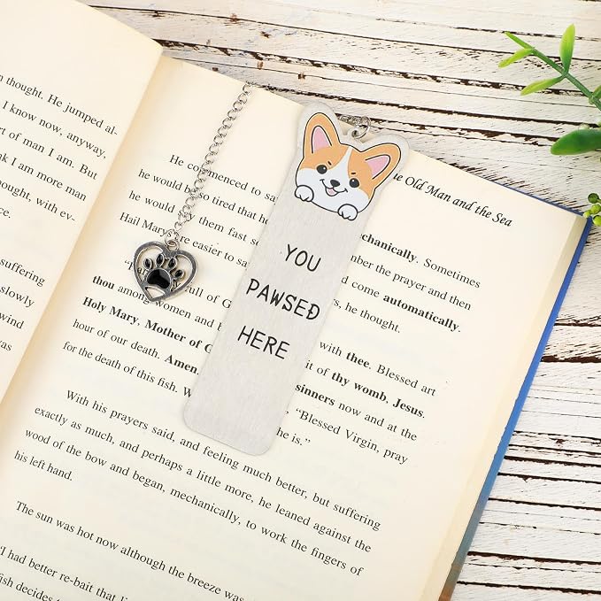 Gosknor Corgi Dog Bookmark, Cute Metal Corgi Bookmark for Women & Men, Reading & Study, Style 2