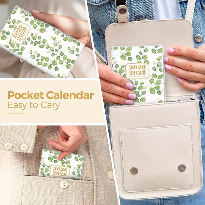 SKYDUE Pocket Calendar 2026-2028, Pocket Monthly Planner Jul 2026 - Dec 2028 for Purse, 6.7" X 3.8" 30-Month Small Planner, Academic Year Calendar, Compact Design with Plastic Sleeve