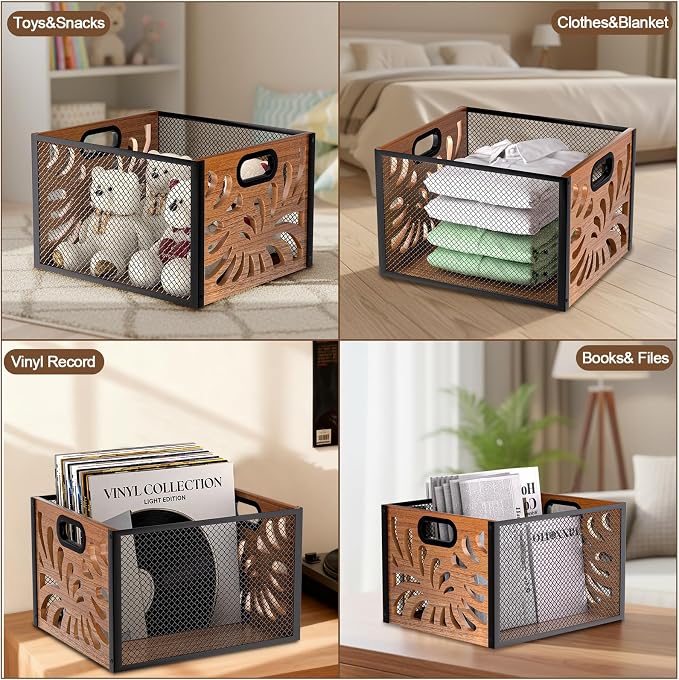 Wood File Box,Hanging File Organizer Box,Portable Files Storage Boxes,Decorative Filing Boxes Bin for Letter Size,Desktop Files Folder Organizer for Home Office School Desk Cabinet