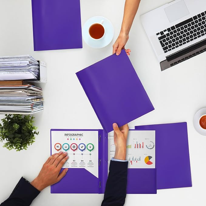 Mr. Pen- Plastic Folders with Pockets and Prongs, 24 Pack, Letter Size, Purple, Flexible Plastic Folders with Prongs