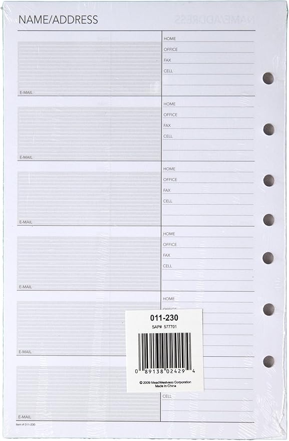 AT-A-GLANCE Day Runner Telephone and Address Pages, Refill, Loose-Leaf, Undated, for Planner, 5-1/2" x 8-1/2", Size 4, 32 Sheets/Pack (011-230)