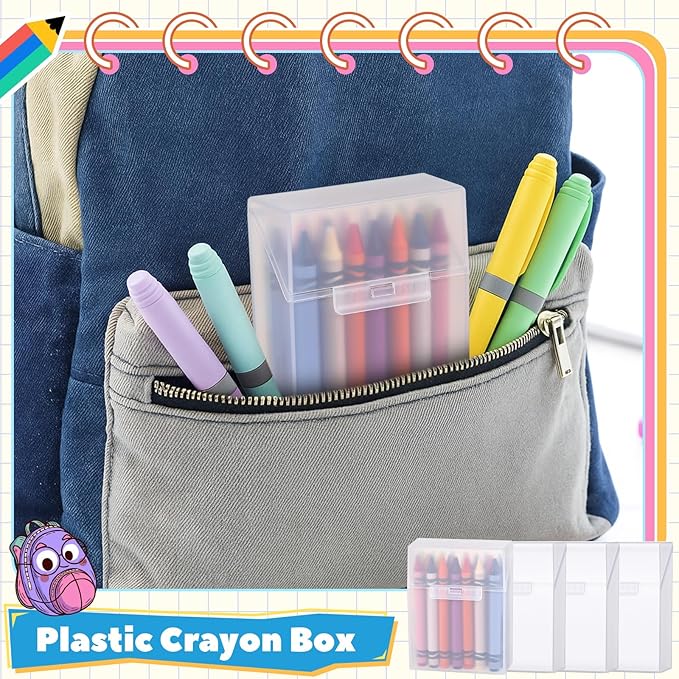 Clabby 24 Pcs Plastic Clear Crayon Box Bulk Holds 24 Crayon With Hinged Lid and Snap Closure for Pens School Office Supply Organization (Clear)