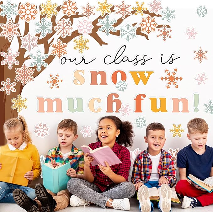 JarThenaAMCS 71Pcs Winter Bulletin Board Decorations Winter Classroom Decorations Christmas Snowflake Tree Cutouts for Xmas Holiday School Classroom Wall Door Decor Party Supplies