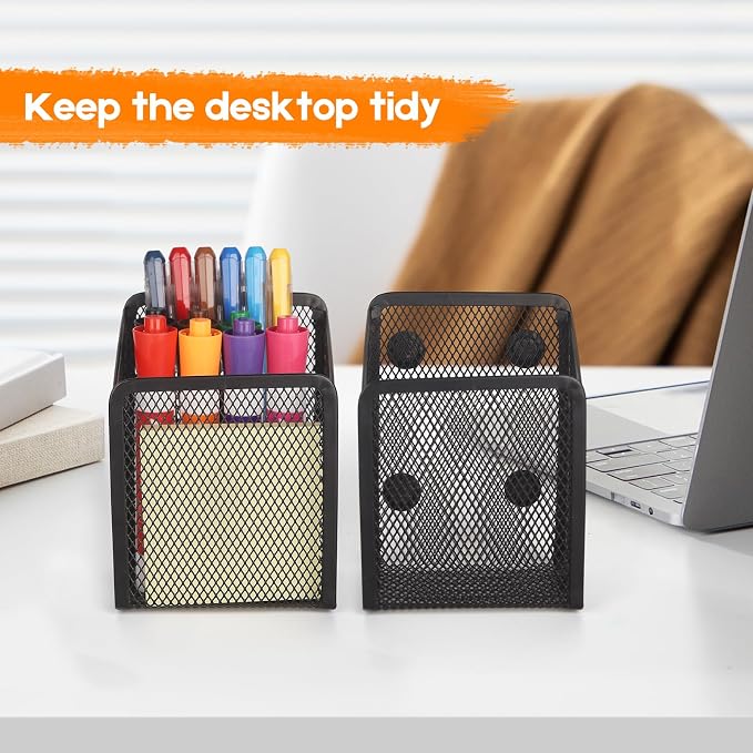 Ameceres Magnetic Pencil Holder - Extra Strong Magnets Mesh Marker Holder Perfect for Whiteboard, Refrigerator and Locker Accessories (1-Compartment (2 Packs))