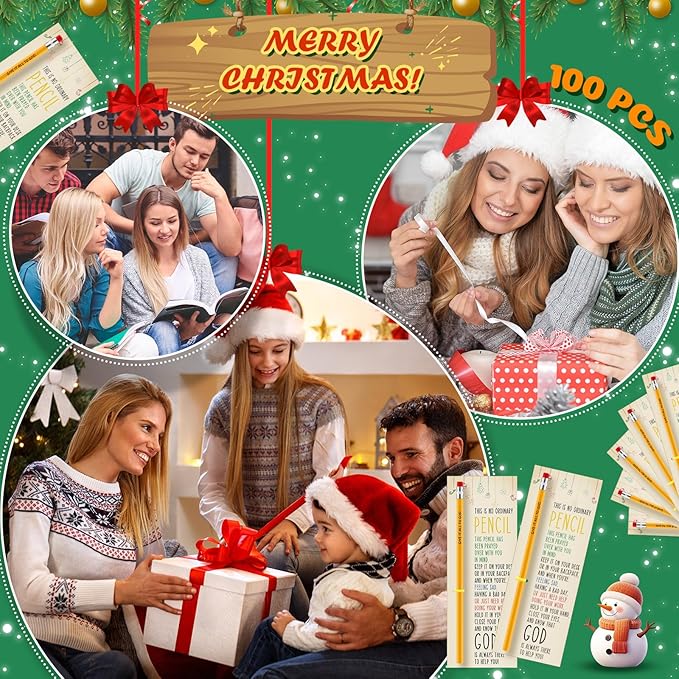 Fainne 100 Pcs Christian Pencils Gifts Bulk Verse Scripture Pencils with Cards Give It All to God Religious Church Gift for Christmas Prayer VBS Assumption Day Church Sunday School Teacher