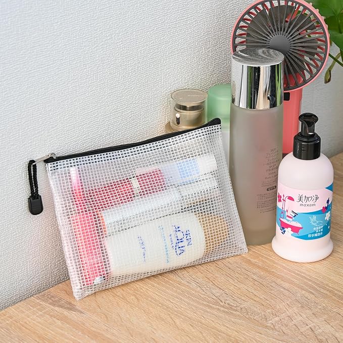 10 Pcs Zipper File Bags, Waterproof Plastic Mesh Pouch for Office School, Board Game Storage Bags (B6 Size 7.6''x5.3'', White and Black)