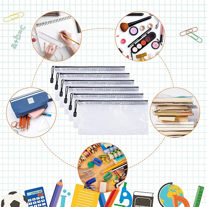 100 Pcs Mesh Zipper Pouch, 4.7 * 9.3 Inch Black Mesh Pencil Pouch A6 Size Clear File Bag Waterproof Document Pouch Clear Pencil Case for Travel, Office Supplies, Pencil Case, Organizing, Home Storage