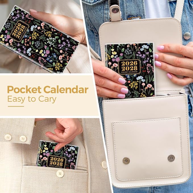 SKYDUE Pocket Calendar 2026-2028, Pocket Monthly Planner Jul 2026 - Dec 2028 for Purse, 6.7" X 3.8" 30-Month Small Planner, Academic Year Calendar, Compact Design with Plastic Sleeve