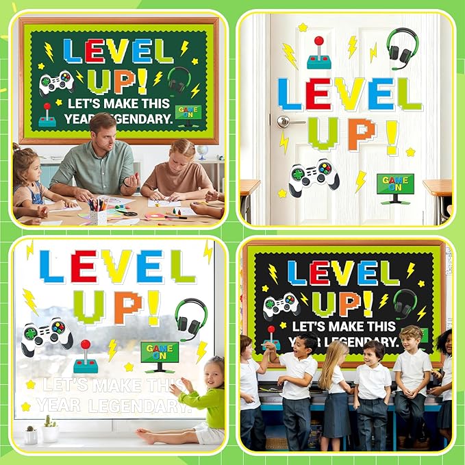 Video Game Theme Bulletin Board Set Level Up Classroom Decoration Video Game Growth Mindset Positive Come On Paper Cutouts for Back to School Home Nursery Chalkboard Wall Decor Party Supplies