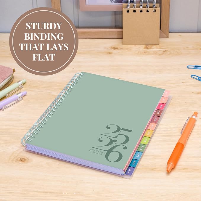 Rileys Academic Planner 2025-2026, Daily, Weekly & Monthly Planner, July 2025 - June 2026, Student Notes Pages, Twin-Wire Binding, Weekly Agenda for School & Work (8 x 6-Inches, Green, Classic)