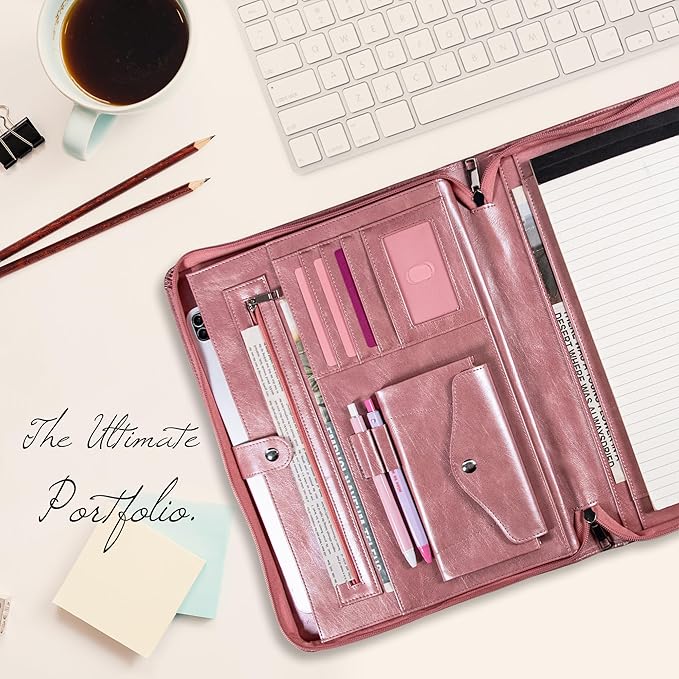 Calfinder Personalized Portfolio for Women&Men, Free Name Engrave,Customized Leather Padfolio, Business Portfolio with with Handle for Ipad, Unique Gift for Graduation