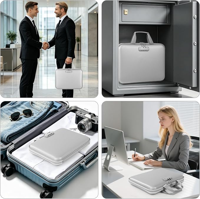 Fireproof Document organizer with Lock, 13 Pocket Accordion File Folder,Portable Office Home Travel Safe Briefcase for Letter A4 Files and More with Handle