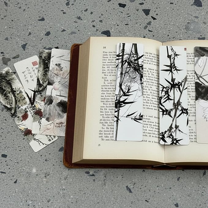 24PCS Unique Chinese Ink Painting Bookmarks, Traditional Oriental Art Reading Accessories, Cultural Gifts for Book Lovers Women Kids Students Teachers, Vintage Collectibles with Ancient Aesthetics