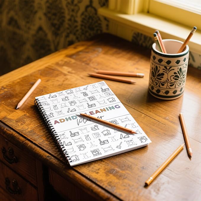 Sonjade ADHD Cleaning Planner, Tidy Minds Daily Weekly Monthly Household Family Planning Task Organizer Book Calendar, Spiral Bound Clean Schedule and Checklist Notebook Journal with Visual Icons, 8.5 x 11.2 Inch, White