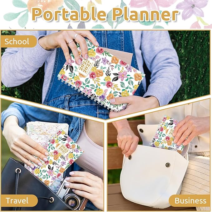 KONVINIT Pocket Calendar 2025-2027, Floral 2026 Pocket Calendar -3.5” × 6.5” - Runs from July 2025 until December 2027, 2026 Monthly Planner with Coil Cover for Planning