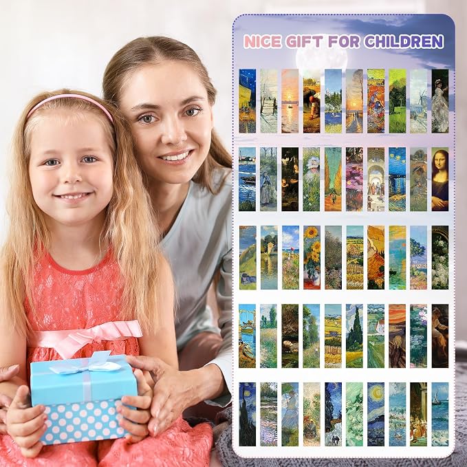 200 Pieces Oil Paintings Bulk Bookmarks, 50 Designs Art Painting Book Marks for Students Double Sided Cute Book Mark for Book Lovers Themed Book Marks for Children Students Classroom Gift for Teacher
