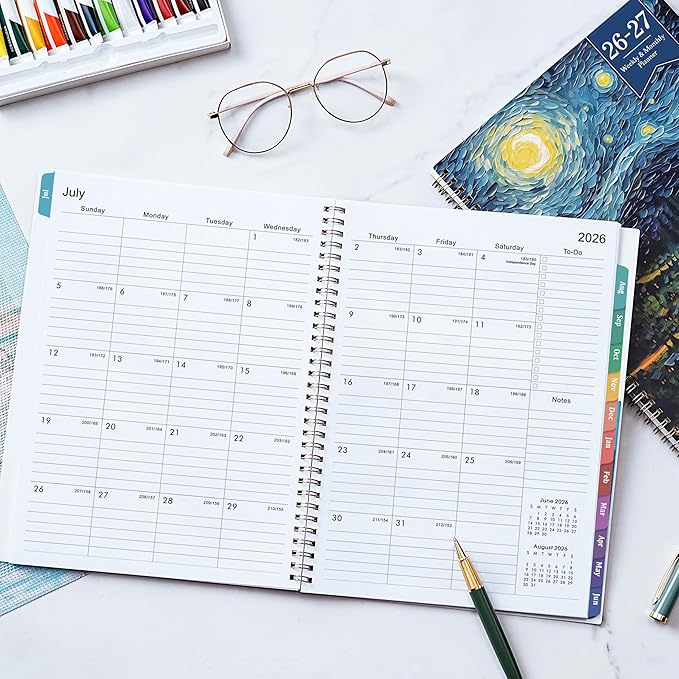 Planner 2026-2027 - Academic Planner 2026-2027, Jul 2026 - Jun 2027, 26-27 Planners Weekly and Monthly, 8.5" x 11" 26-27 Calendar Monthly Planners with Tabs & Pocket, Flexible Cover, Twin-Wire Binding- Oil Painting