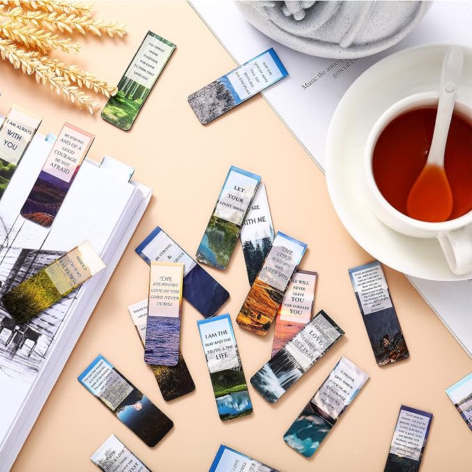 30 Pieces Christian Magnetic Bookmarks Inspirational Bible Magnetic Bookmarks with Full Scripture for Women Men Religious Gifts Book Lovers(Classic Pattern)