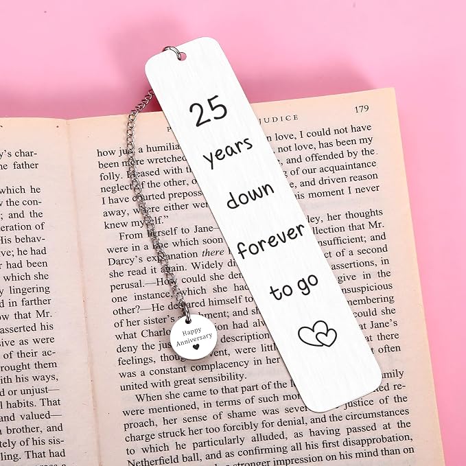 25 Year Anniversary Silver Gifts for Him/Her, 25th Wedding Anniversary for Wife Husband - Silver Anniversary Bookmark for Women Men Couples