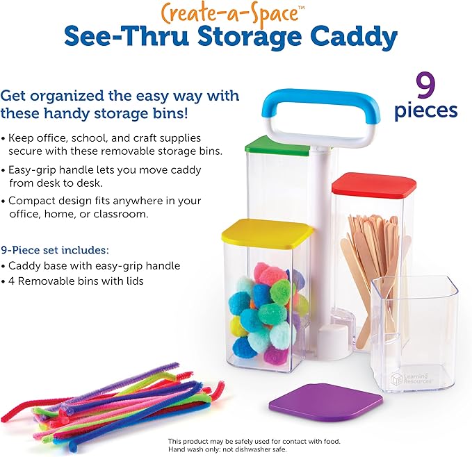 Learning Resources Create-a-Space See-Thru Storage Caddy , 9 Pieces, Classroom Organization, School Supplies Organizer