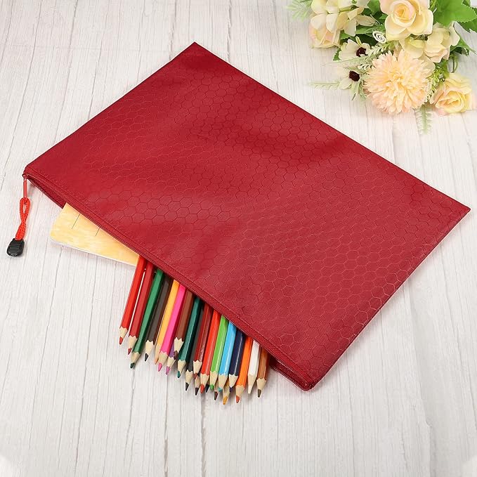 PATIKIL Waterproof Zipper File Bags, 10 Pack A4 Size Document Pocket Storage Organizer Pouch for Travel Office Supply, Red
