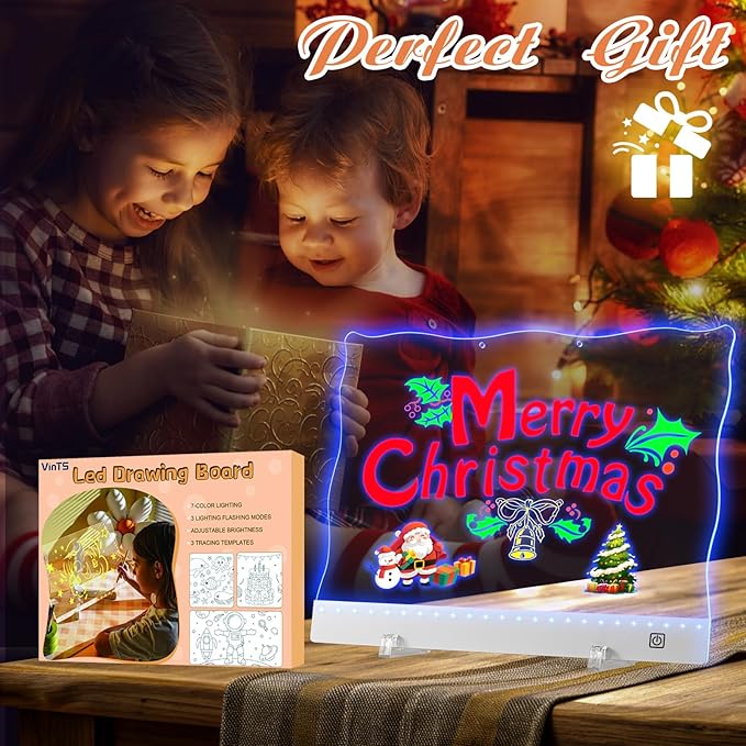 VINTS 19-Inch Rechargeable LED Note Board, Glow Light Up Drawing Board with 4 Modes & 7 Colors,LED Dry Erase Doodle Board with Stand,Touch Control for Kids Teen Christmas Gift,15.75"X11.81"