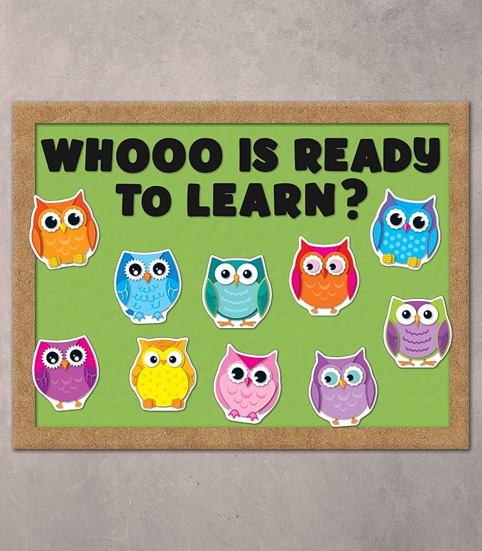 Carson Dellosa 36-Piece Colorful Owl Bulletin Board Cutouts, Colorful Owl Cutouts for Bulletin Board, Bird Classroom Décor, Owl Classroom Décor, and Bulletin Board Decorations