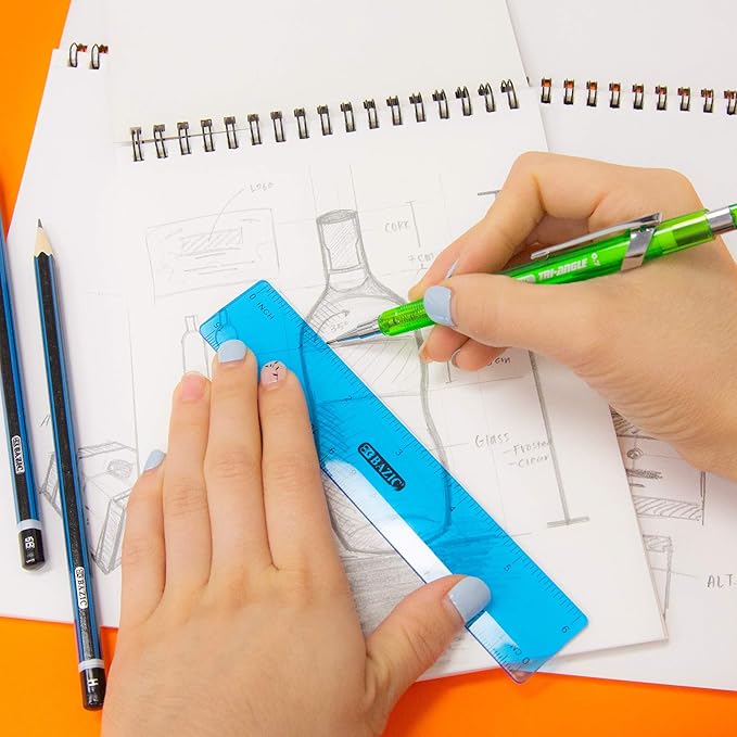 BAZIC PRODUCTS Tri-Angle 0.7mm Mechanical Pencil Soft Grip, Refill 2B Ceramic Pencils Lead, Latex Free Eraser, for Drafting Drawing Sketching, 24-Packs