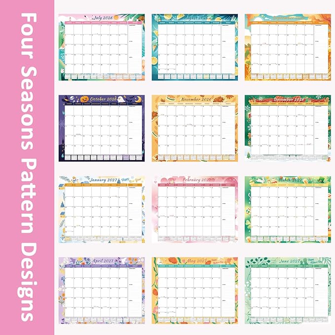 Ospelelf Desk Calendar 2026-2027 Large 22'' x 17'', 2026 Monthly Deskpad Calendar, 18 Month Calendar for Family Office, Use July 2026 - Dec 2027, Four Seasons Calendar