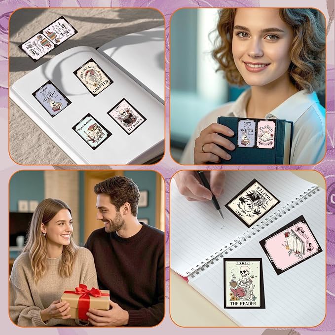 Wxiben Skeleton Magnetic Bookmark Gifts - 8Pcs Skull Flower Bookmarks Magnetic Skeleton Reading Book Mark Magnets Bookmark Page Markers Clip for Women Book Lover Bookish Reader Students Teachers