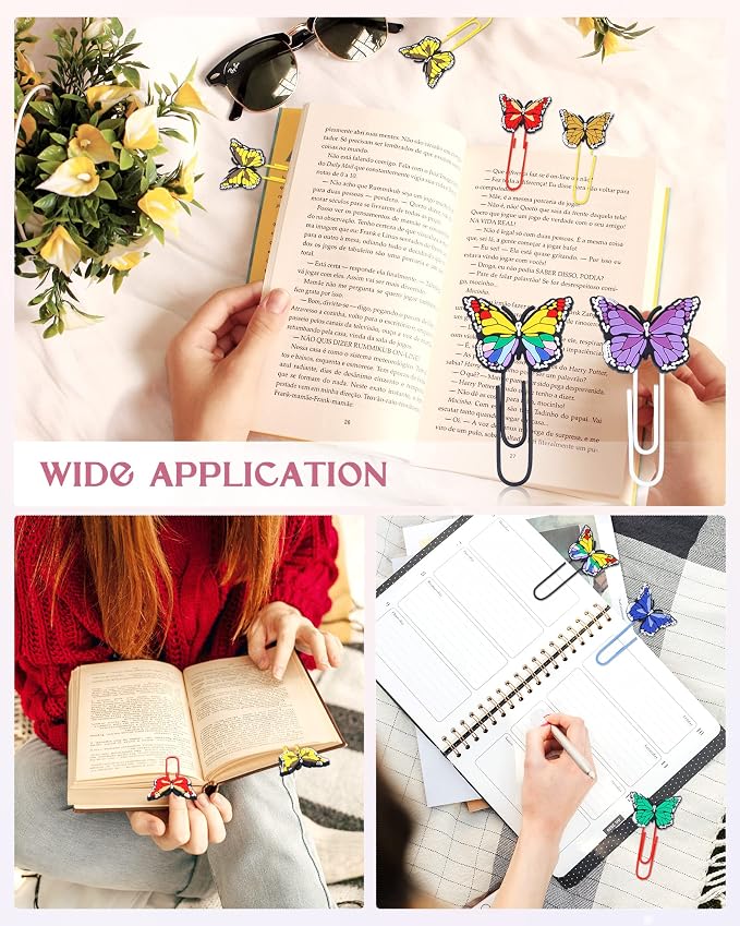 16 Pcs Cute Bookmark Paper Clips Cartoon Silicone Bookmarks with Colorful Paperclips for Kids School Teacher Office Supply Student Stationery (Butterfly Style)