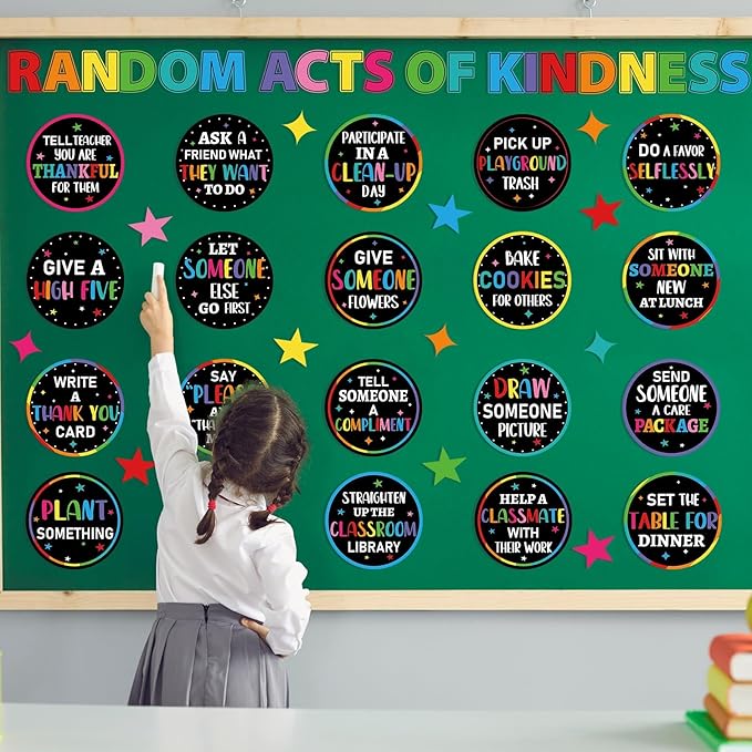 QOUBAI Random Acts of Kindness Bulletin Board Set Colorful Classroom Bulletin Board Decorations Kindness Challenge Cards Cutouts Classroom Decor for Elementary Back to School Teacher Decor Wall Door