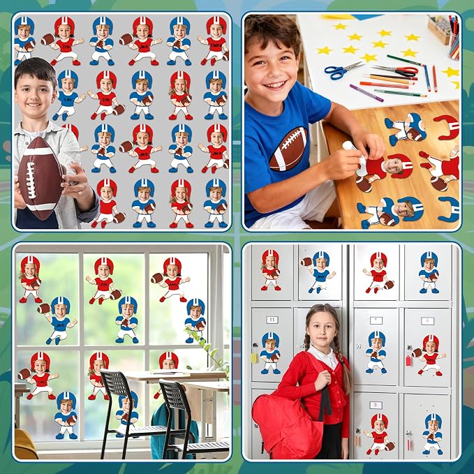60Pcs Football Player Paper Cutouts Sport Bulletin Board Decoration Football Players DIY Photo Craft Cutout Sports Theme Classroom Supplies for Teacher Student Back to School Chalkboard Wall Decor