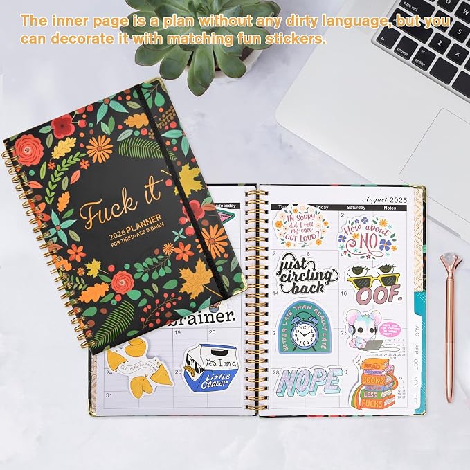 Fuck it Planner Calendar 2026 - A5 6.2 * 8.5" Weekly Monthly Swear Notebook for Goals Productivity, Fucking Sweary Daily Agendas Organizer Get Shit Done Journal, Funny Gifts for Tired Women, Black