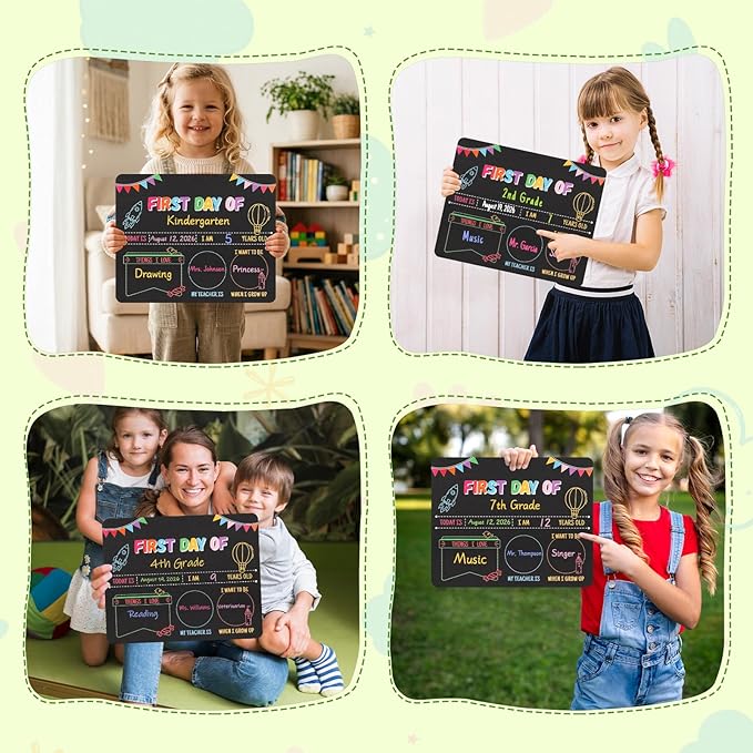 First Day of School Sign & Last Day Board - 11x14 Double-Sided Reusable Chalkboard with Markers - Back to School Gift Photo Prop for Kids Preschool Kindergarten Elementary Grades