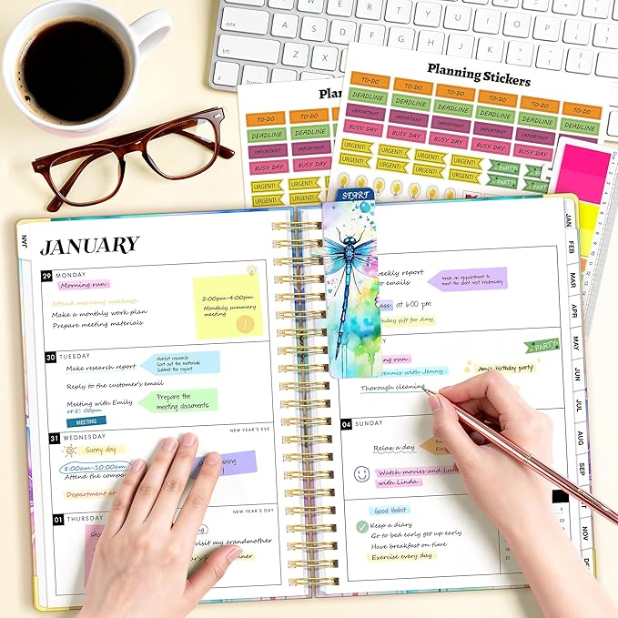 Planner 2026-2027, 18 Month Weekly and Monthly Planner, Jan. 2026 - Jun. 2027, 9" x 11.6" A4 Large Hardcover Calendar Planner with Page Tabs, Separator Page, Inner Pocket, Bookmark, Stickers, Sticky Note Set