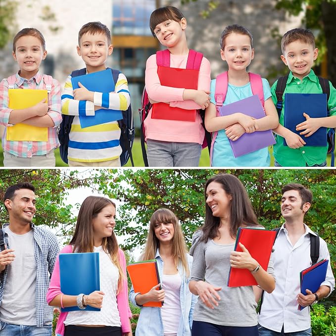 Tenceur 36 Pack Plastic Folders with 3 Prongs Bulk Heavy Duty Folders with Clear Front Pockets and Card Slots with Fasteners Fit Letter-Size Papers for Work School Office (Mix Colors)