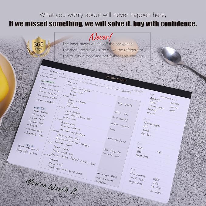 Weekly Meal Planner with Recipes and Grocery List Magnetic Notepad For Fridge - 8.5x11'' Menu Planning Pad With 54 Sheets Tear Off Shopping List For Family Dinner Menu and Meal Prep Planning