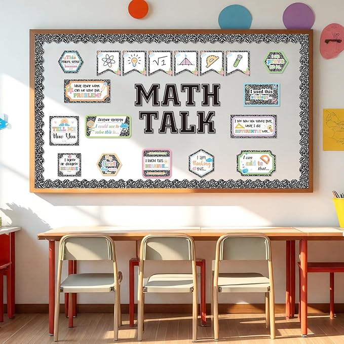 AmazingSpark Composition Notebook Math Talk Bulletin Board Set Classroom Decorations Educational Maths Paper Cutouts Back to School Bulletin Board Decor Elementary Middle School Wall Decor Supplies