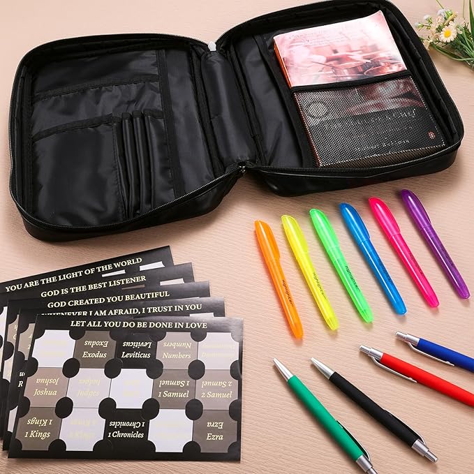 Leather Bible Cover for Men Large Bible Carrying Case with Handle Pockets Bible Book Cover with Highlighters Tabs For Church Prayer Meetings Study Supplies Accessories