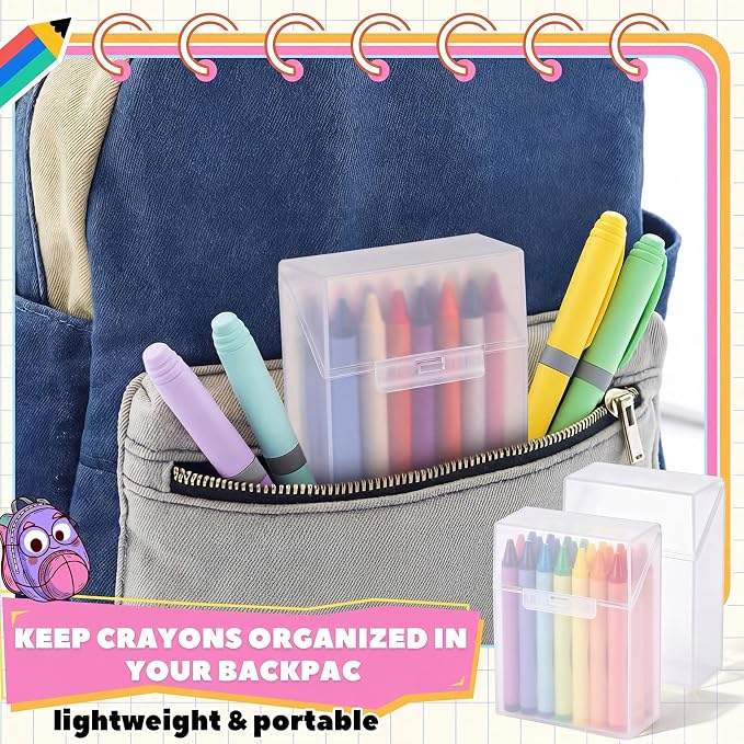 Clabby 16 Pcs Plastic Crayon Organizer Case for 24 Count Crayons Kids Art Supply Storage Box with Lid, Portable Holder for Classroom Home Travel, Fits Standard 24-Pack Crayon (Clear)