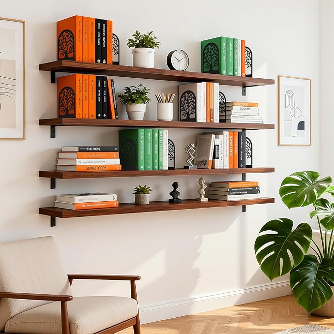 HappyHapi Decorative Bookends for Shelves, 7 Pair Metal Book Ends for Heavy Books, Black Book Stopper for Home Office Library, 6.9" x 4.7" x 3.5"(14 Pcs)