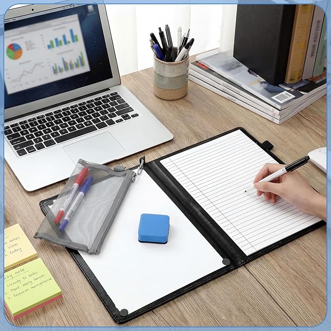 Feifeiya 6 Sides Dry Erase Notebook Portable Whiteboards Notebook Small Reusable College Ruled Lined Board Folding Mini Travel Dry Erase White Board for Office Study(Black,A4: 9 x 12 Inches)