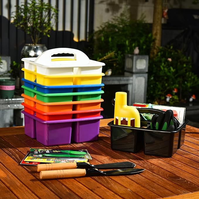 ALINK Plastic Classroom Caddy Organizer with Handle, 6-Pack 3 Compartments, Teacher Supply Storage Caddy for Classroom Organization, Table, Desk, Office, Craft Art for Kids - Assorted Colors