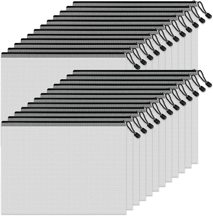 Mesh Zipper Pouch Bags, 24 Pcs Clear Zipper Pouches, A4 Letter Size, Waterproof Document Bags Zip File Folder Organizing Storage Bag for School, Office Supplies.